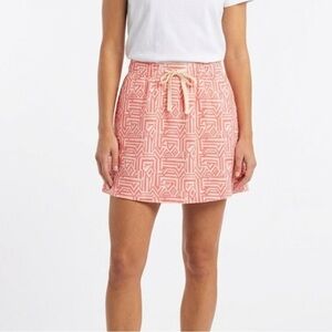 J. Crew Pink White Linen Cotton Blend Geo Print Drawstring Mini Skirt Size 00